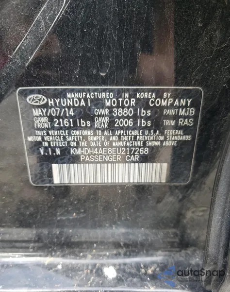 2014 Hyundai Elantra Se z USA, uszkodzony, nr VIN KMHDH4AE8EU217268